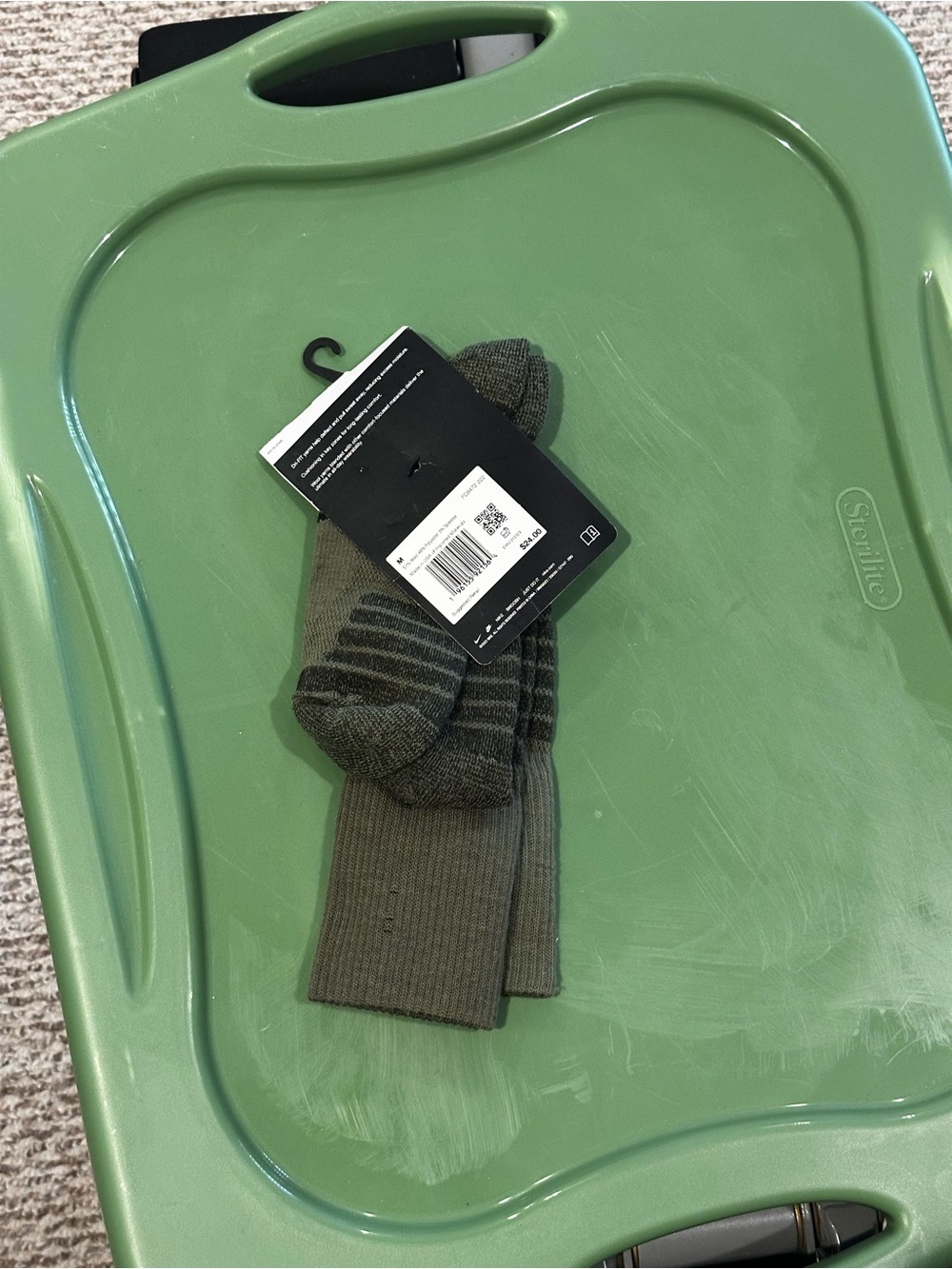 Nike Olive Green Crew Socks with Subtle Stripe Accent